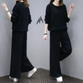 thumbnail image 4 of Women Plus Size Long Sleeve T-Shirts + Wide Leg Pants 2 Pieces Set M-3XL, 4 of 6