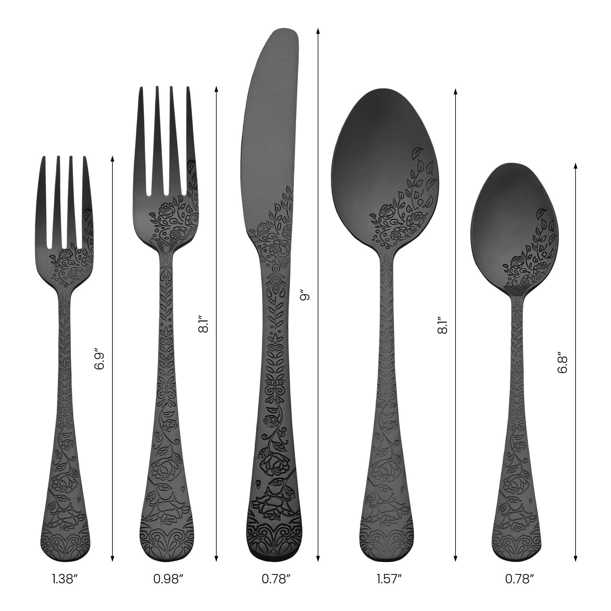 Unique Bargains 20 Pieces Stainless Steel Silverware Set for 4 Modern Cutlery Black