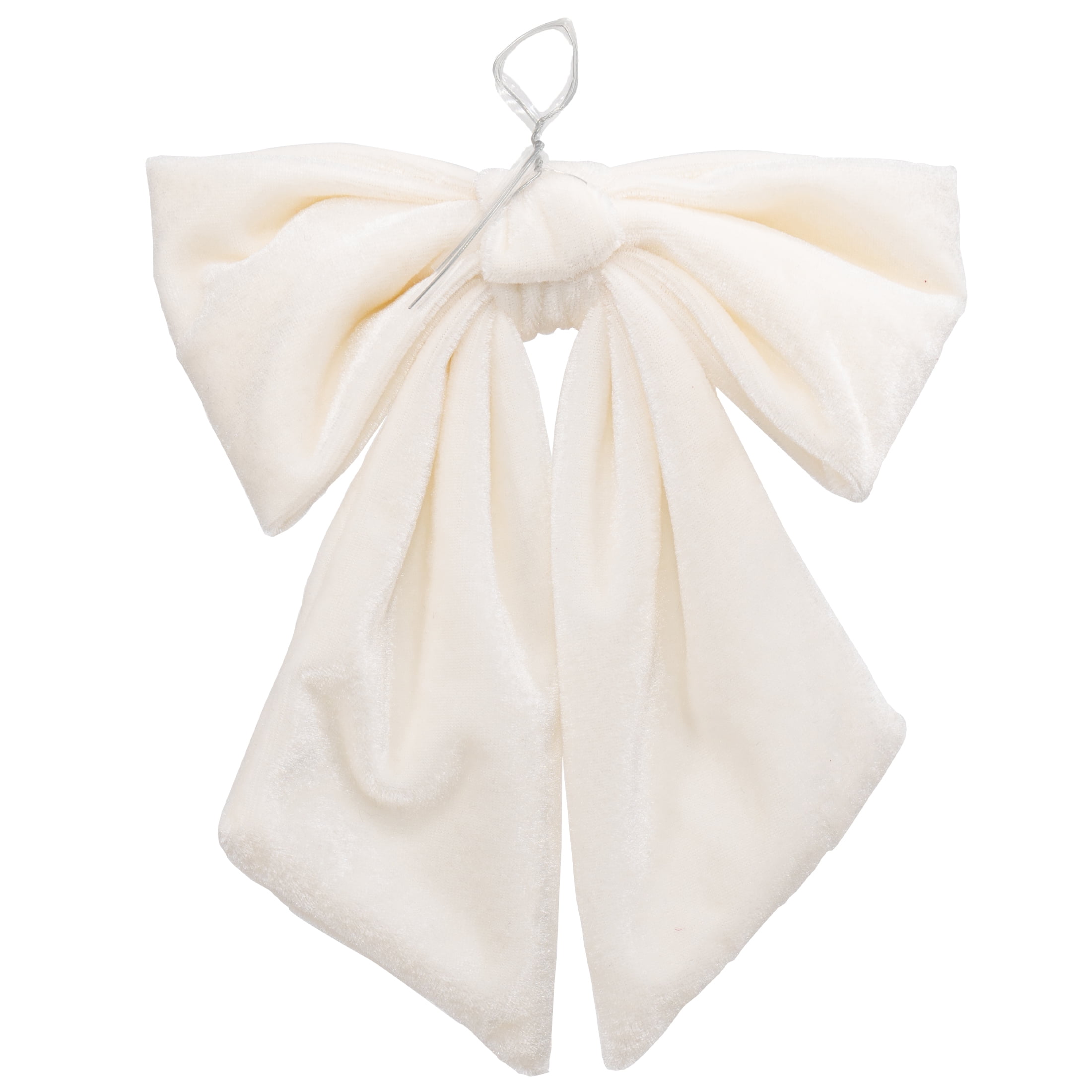 My Texas House White Beaded Velvet Decorative Christmas Bow, 7.5"