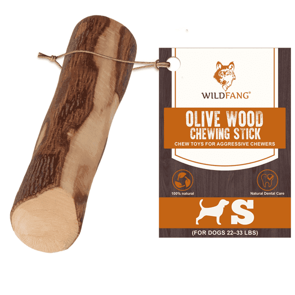 Wildfang® 1 Olive Wood Dog Chew (Size S) – Natural Teething & Chew Toy for Puppies & Dogs, Safe Wood Chew for All Breeds