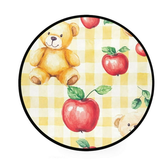 BZSMCE Round Decorative Floor Mat Bears Apple Delight Pattern 36.2IN