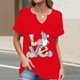 thumbnail image 2 of Corto para las Mujeres Casual Verano 2025 Pascua Impresión V-Cuello Camiseta, Ligero 95% Poliéster 5% Spandex Top para Toda la Temporada Hogar Y Diario, 2 of 7