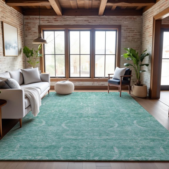 Addison Rugs Mayfield Premium Machine Washable Transitional Damask Aqua Rectangle Rug, 9' x 12'