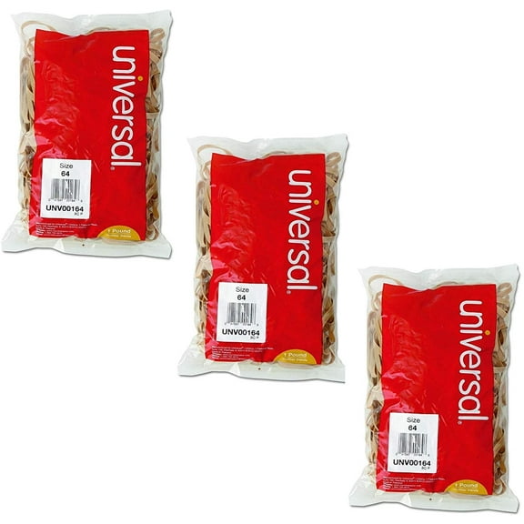 3Pack Universal UNV00164 Rubber Bands, Size 64, 0.04" Gauge, Beige, 1 lb Bag, 320/Pack