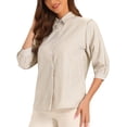 thumbnail image 4 of INSPIRE CHIC Women's Button Down Shirt 3/4 Sleeve Casual Work Striped Blouses Tops, 4 of 5