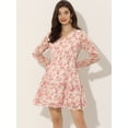 thumbnail image 2 of Vestido floral con cuello en V y manga larga con lazo en la cintura y dobladillo con volantes en capas Rosa Rosada M, 2 of 5
