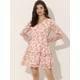 thumbnail image 2 of Vestido floral con cuello en V y manga larga con lazo en la cintura y dobladillo con volantes en capas Rosa Rosada S, 2 of 5