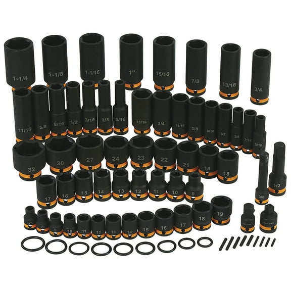 Klutch 3/8in.- and 1/2in.-Drive Chrome Molybdenum Impact Socket Set, SAE and Metric, 59-Pc.