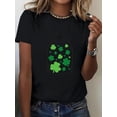 thumbnail image 1 of Camiseta del Día de San Patricio para mujer, estampado de trébol de la suerte, 100 % algodón, elasticidad media, cuello redondo, manga corta, estilo deportivo, corte cómodo para todas las estaciones,, 1 of 7