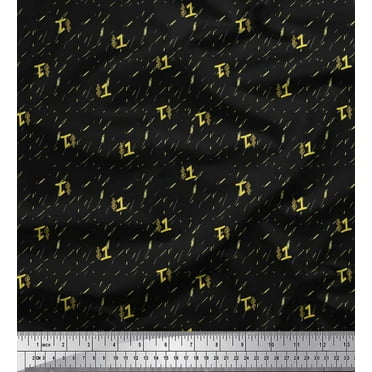 Soimoi Black Cotton Voile Fabric Abstract & Dollar Symbol Printed Fabric 1 Yard 42 Inch Wide