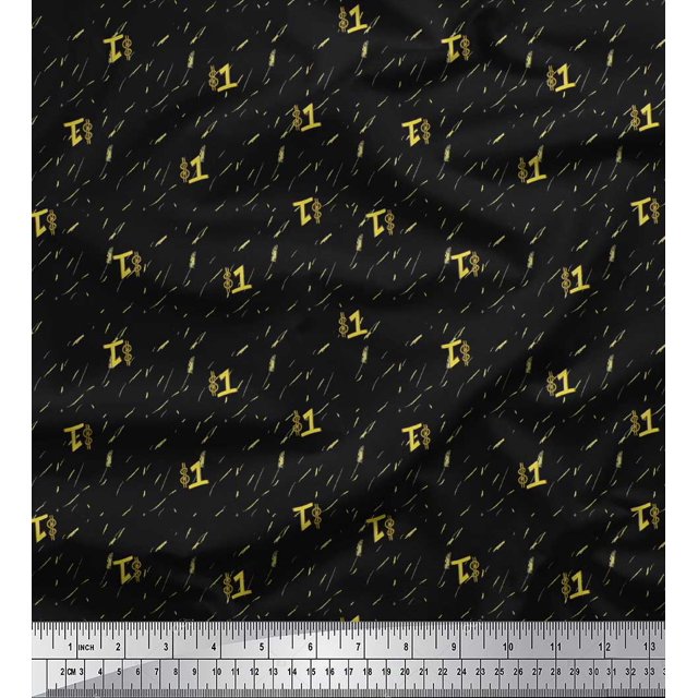 Soimoi Black Poly Georgette Fabric Abstract & Dollar Symbol Decor Fabric Printed Yard 42 Inch Wide
