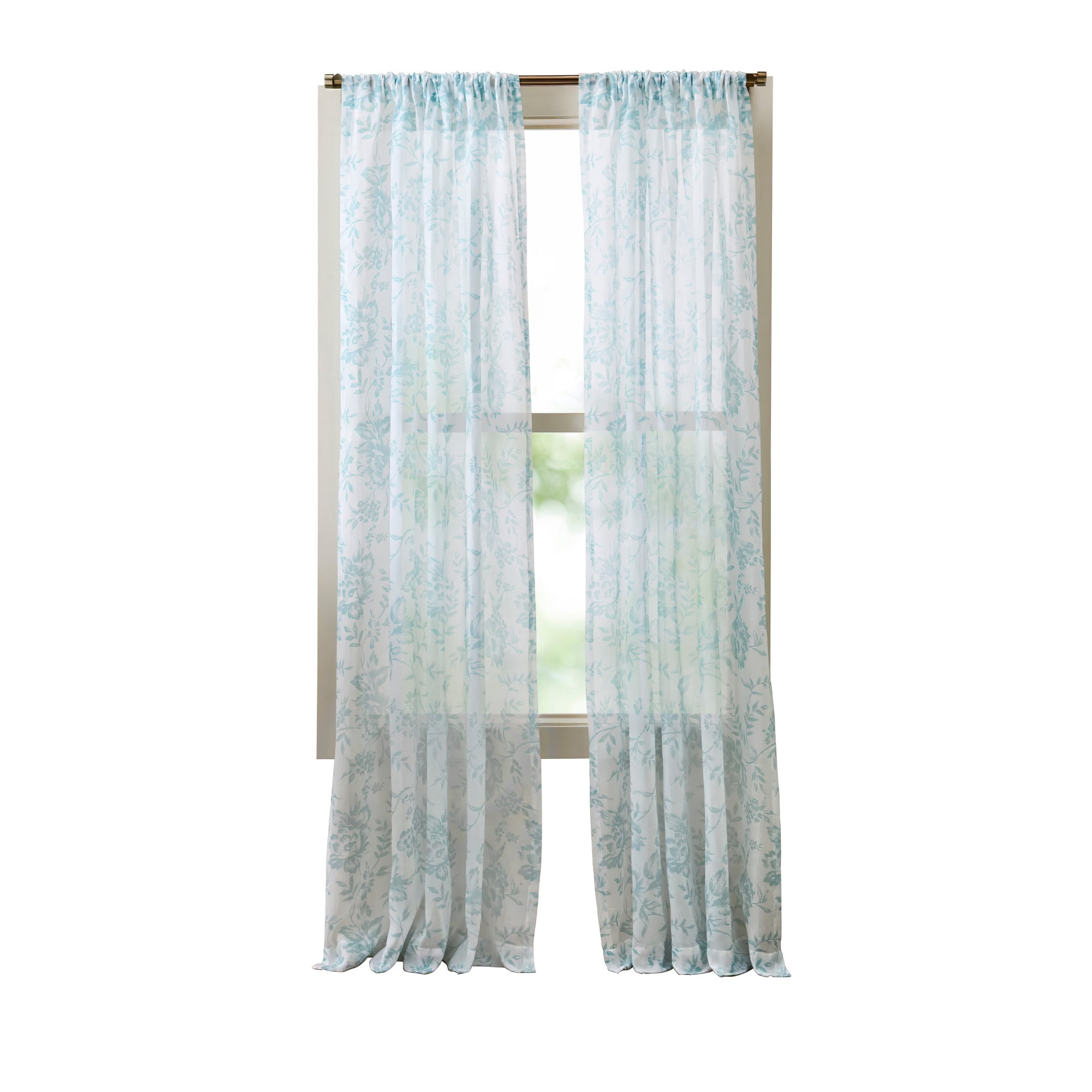 Martha Stewart Etched Floral Curtain Panel Pair, Blue, Pole Top, Light Filtering, Indoor, Adult, 2 Piece Set, 50" x 84"