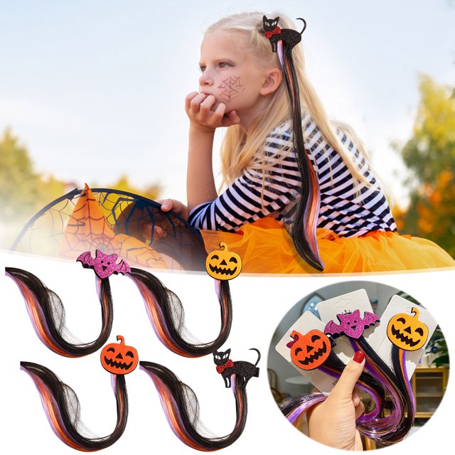 Teissuly Halloween Decor Girls' Hairpin, Cute Colorful Children's Hairpin Ghost Pumpkin Tie Horsetail Hairpin Toddler Girls' Hairpin Girls' Hairpin(5 Styles) Teissuly WER202310160017