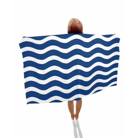 Navy Blue White Beach Towels Oversized Super Absorbent, Abstract Waves Water Ripple Striped Lightweight Bath Towel Quick Dry Sets For Bathroom/Pool/Rv Camping/Beach Play/Gym Room/Picnic 30"x60"