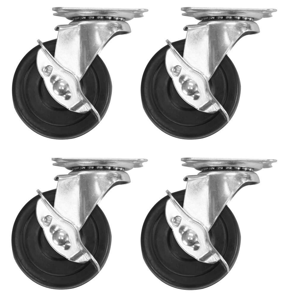 4 Pack 3 Inch Caster Heavy Duty Rubber Caster Wheels with Brake Swivel