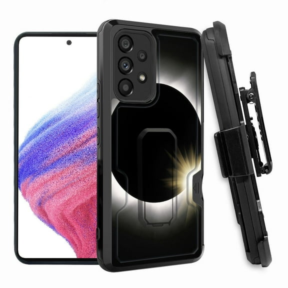 ANJ  Rugged Shockproof Hoster Case w/Card Slot, Kickstand   Tempered Glass Cover for Samsung Galaxy A33 5G - Eclipse