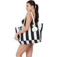 thumbnail image 2 of Extra Large Beach Bags Totes Women Waterproof Sandproof Big Tote Bag Zipper Inner Pockets Rope Handle Canvas with Zip Closure Swim Pool Gym Picnic Travel Weekend Accessorie Striped Black Handbag Gifts, 2 of 6