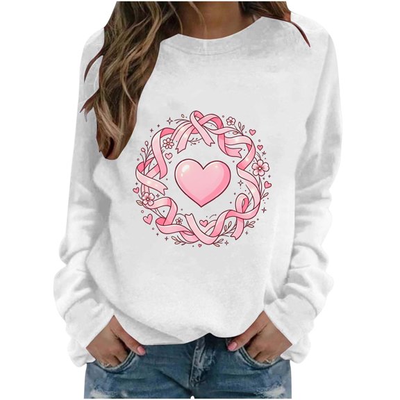 SBYOJLPB Breast Cancer Awareness Long Sleeve T-Shirt for Women Round Neck Inspirational Tee Shirts Tops