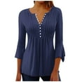 thumbnail image 2 of OKSALE Tunic Tops for Women Loose Fit Dressy 3/4 Sleeve Blouses V Neck Botton Up Shirts Casual Solid Color T-Shirts 2025 Fall Lightweight Breathable Clothes, 2 of 5