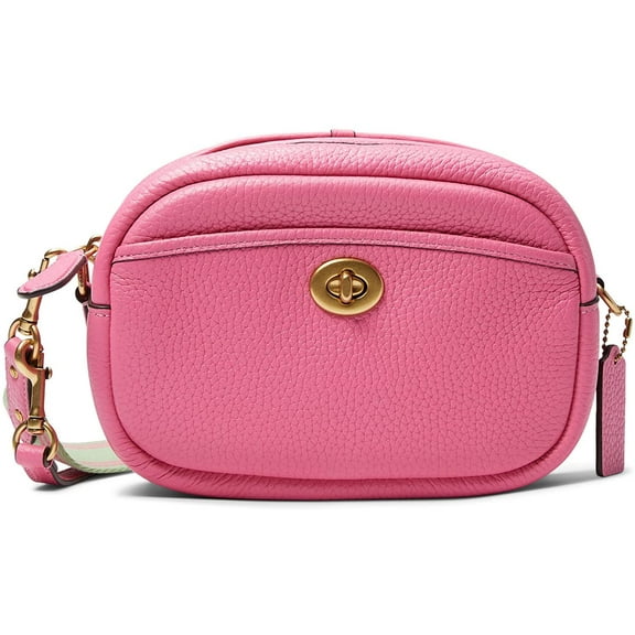 COACH Soft Pebble Leather Camera Bag with Leather and Webbing Strap Petunia One Size