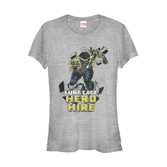Junior's Marvel Luke Cage Hero For Hire  Graphic Tee Athletic Heather Large