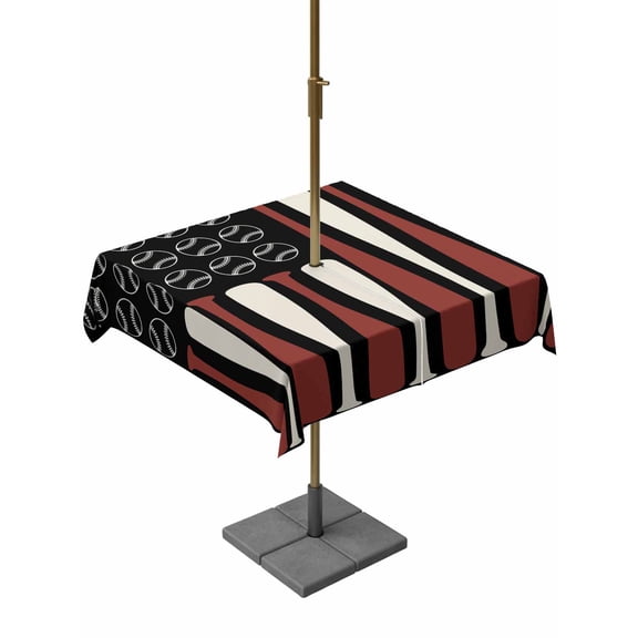 4th of July Outdoor Tablecloth with Umbrella Hole and Zipper Baseball USA Flag Square Tablecloths 54x54 Inch Waterproof Patriotic Athletic Sports Patio Table Cover for Outdoor Tables Party Decor