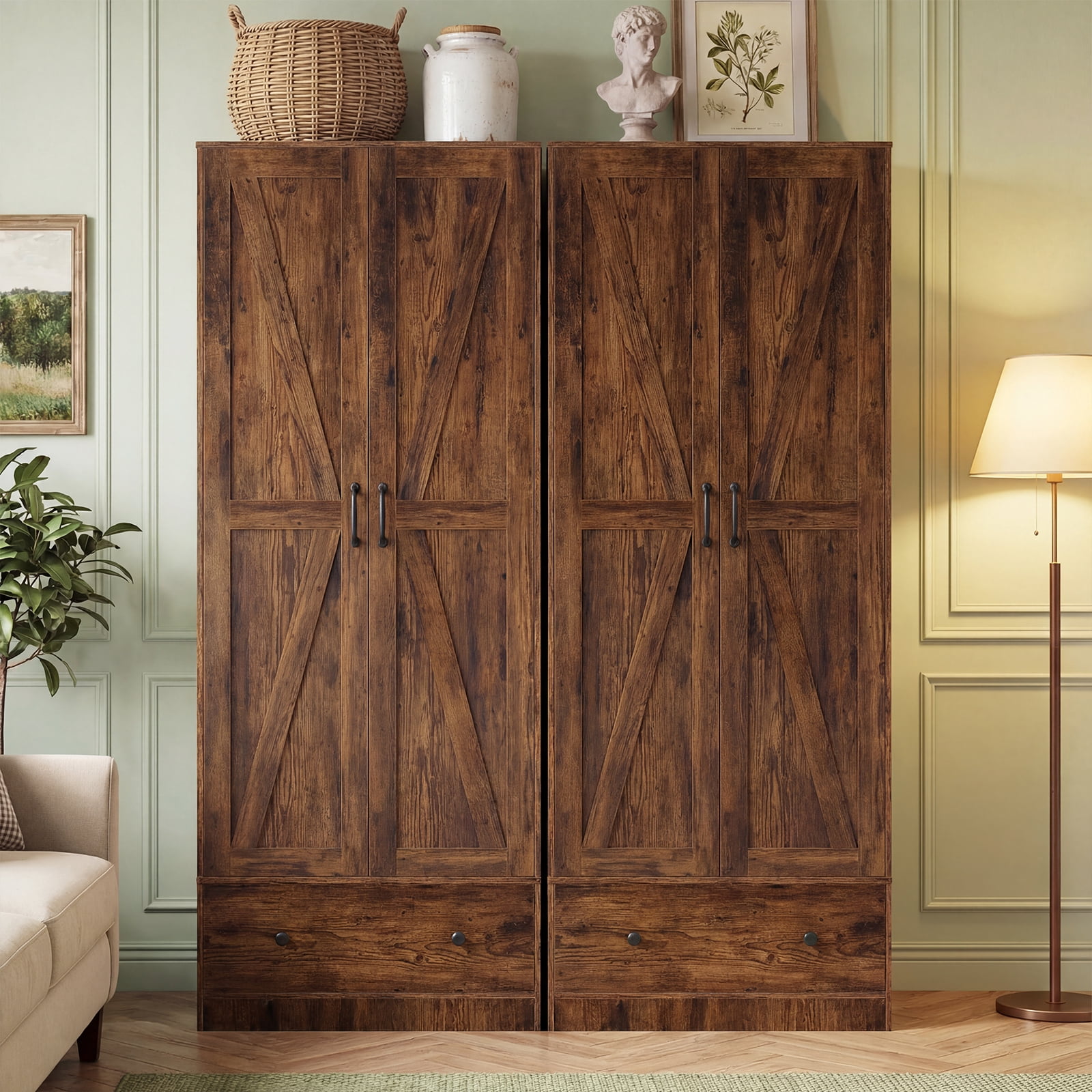 Costway 72" Tall Kitchen Pantry Cabinet, Farmhouse Wooden Cupboard with 2 Doors, Drawer Rustic Brown