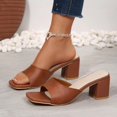thumbnail image 5 of BRICH Women's Square Open Toe Heels Sandals Low Block Chunky Heeled Sandal Slip on Mules Comfortable Casual Dress Pumps Shoes Brown 8.5, 5 of 8