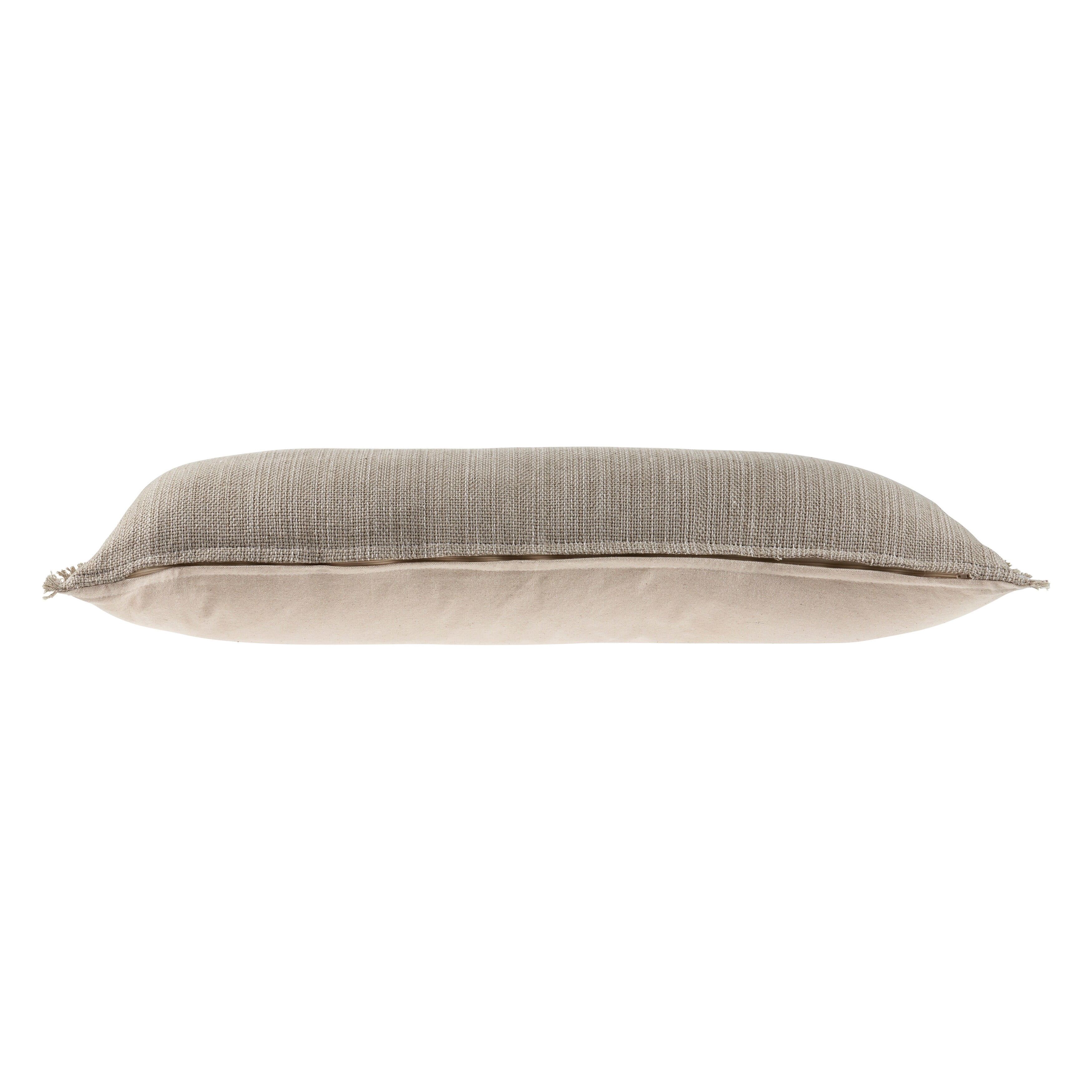 LR Home Bennett 14" x 36" Tan Fringed Linen Blend Adult Decorative Lumbar Throw Pillow