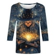 thumbnail image 4 of Chandail à Capuche Oversize pour Femmes, Mode Halloween, Col Rond Imprimé, Manches Trois-Quarts, T-shirt Ample, Col Rond, Grande Taille, Multicolore, 4 of 5