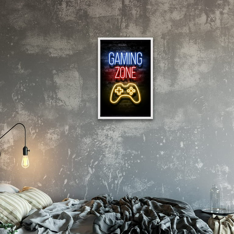 Printed Neon Gaming Posters Set of 4 (8”X 10”), Boys Room Decorations for  Bedroom,Video Game Wall Art,Gamer, Teen boy bedroom, game room, No Frames