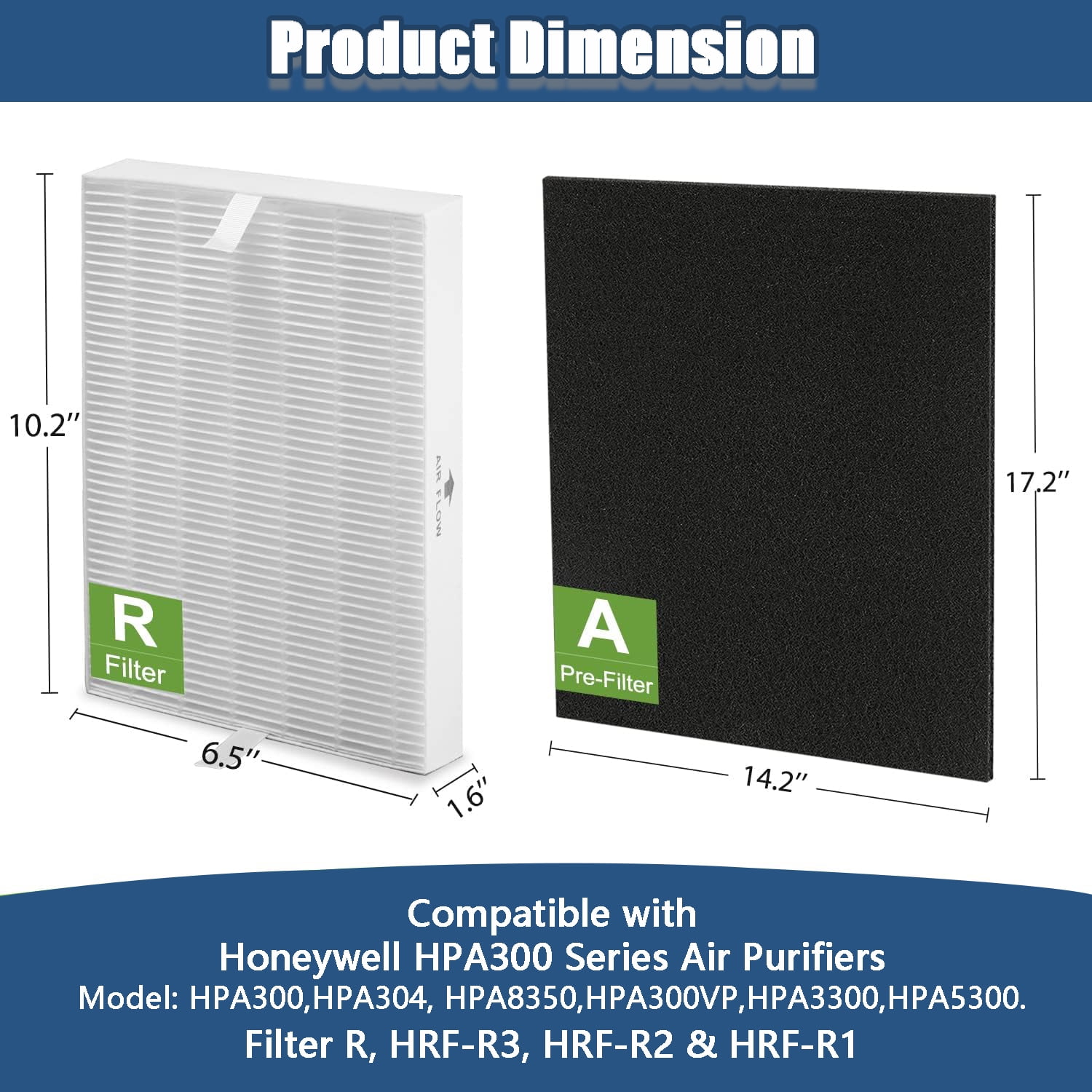 HPA300 HEPA Filter Replacement for Honeywell Air Purifier, 3 HEPA Filters R & 6 Precut Activated Carbon Pre-Filters