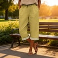 thumbnail image 5 of LEKODE Capris Pants for Women Cotton Linen Casual Summer Straight Wide Leg Loose Drawstring Elastic Cropped Trouser Yellow L, 5 of 6