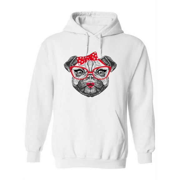 Hand Drawing Female Hipster Pug Hoodie Women -Image by Shutterstock, Female Medium
