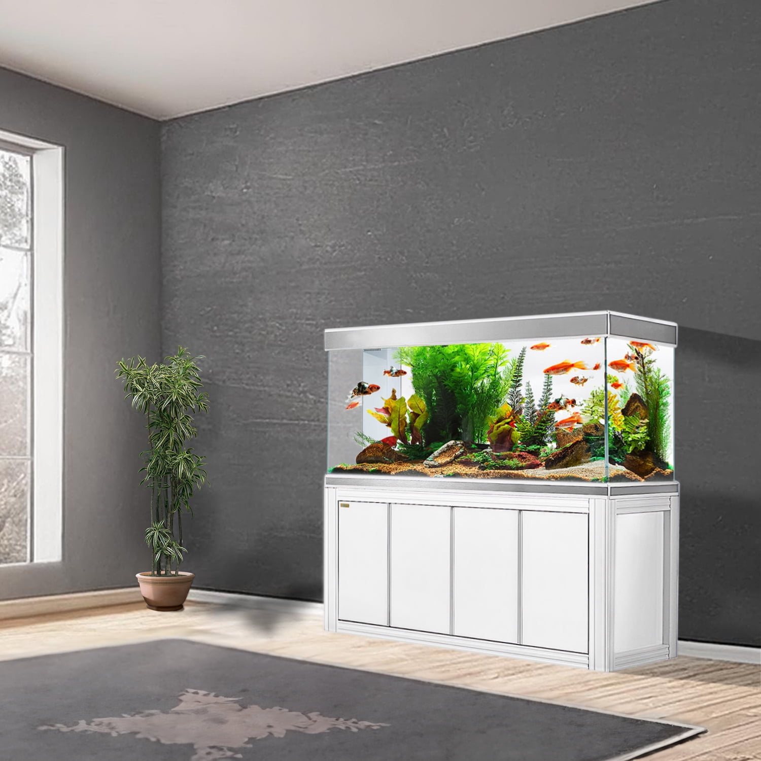 Tempered Glass Aquarium 260 Gallon Fish Tank White and Silver with Premium Filtration System