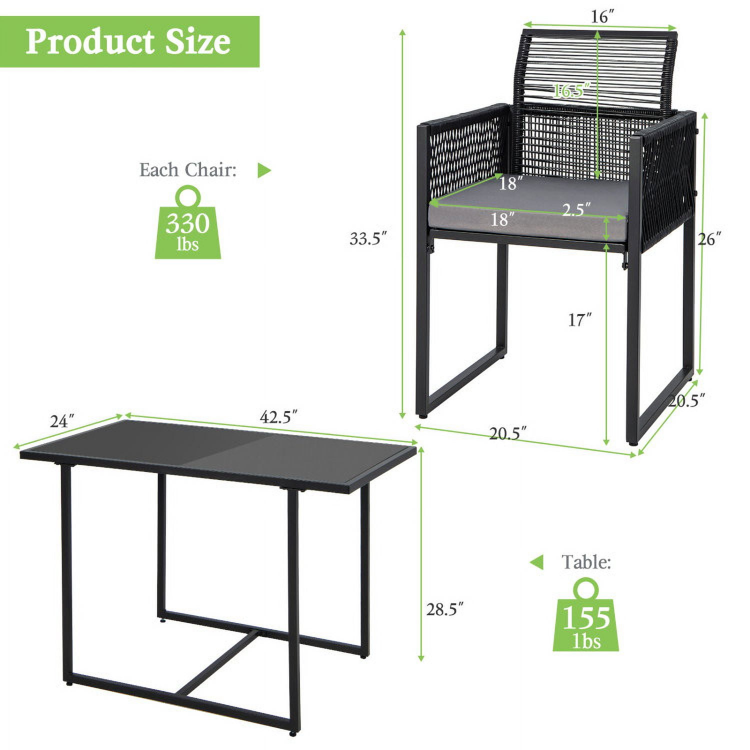 Aimee Lii 3 Pieces Outdoor Dining Set with Folding Backrest and Seat Cushions, Outdoor Patio Furniture, Black Aimee Lii 3 Pieces Outdoor Dining Set with Folding Backrest and Seat Cushions, Outdoor Patio Furniture, Black