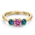 thumbnail image 3 of Gem Stone King 10K Yellow Gold Pink Moissanite and London Blue Topaz Engagement Ring for Women | 1.16 Cttw | Round 5MM | Gemstone Birthstone | Size 7, 3 of 6