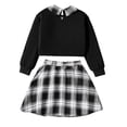 thumbnail image 3 of Gaexia Toddler Fall Outfits For Girls ,Girls Spring Outfits Long Sleeve Letter Print Pullover Hoodie Plaid Pleated Skirt Set Casual Two Piece Tween Clothes,8 Years, 3 of 7
