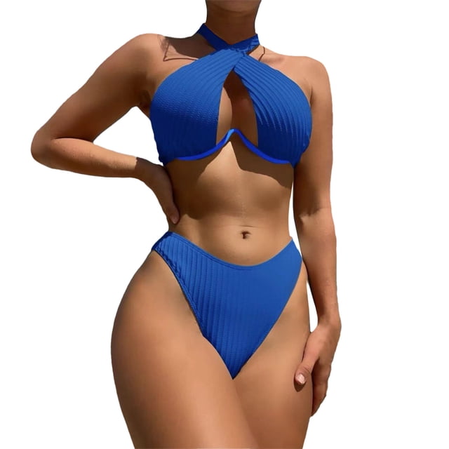 MKLEKYY Trajes De Baño Swimsuit New 2024 Steel Tray Sexy Backless European And Bikini Split Swimsuit Women'S Foreign Trade Bikini Swimsuit Set