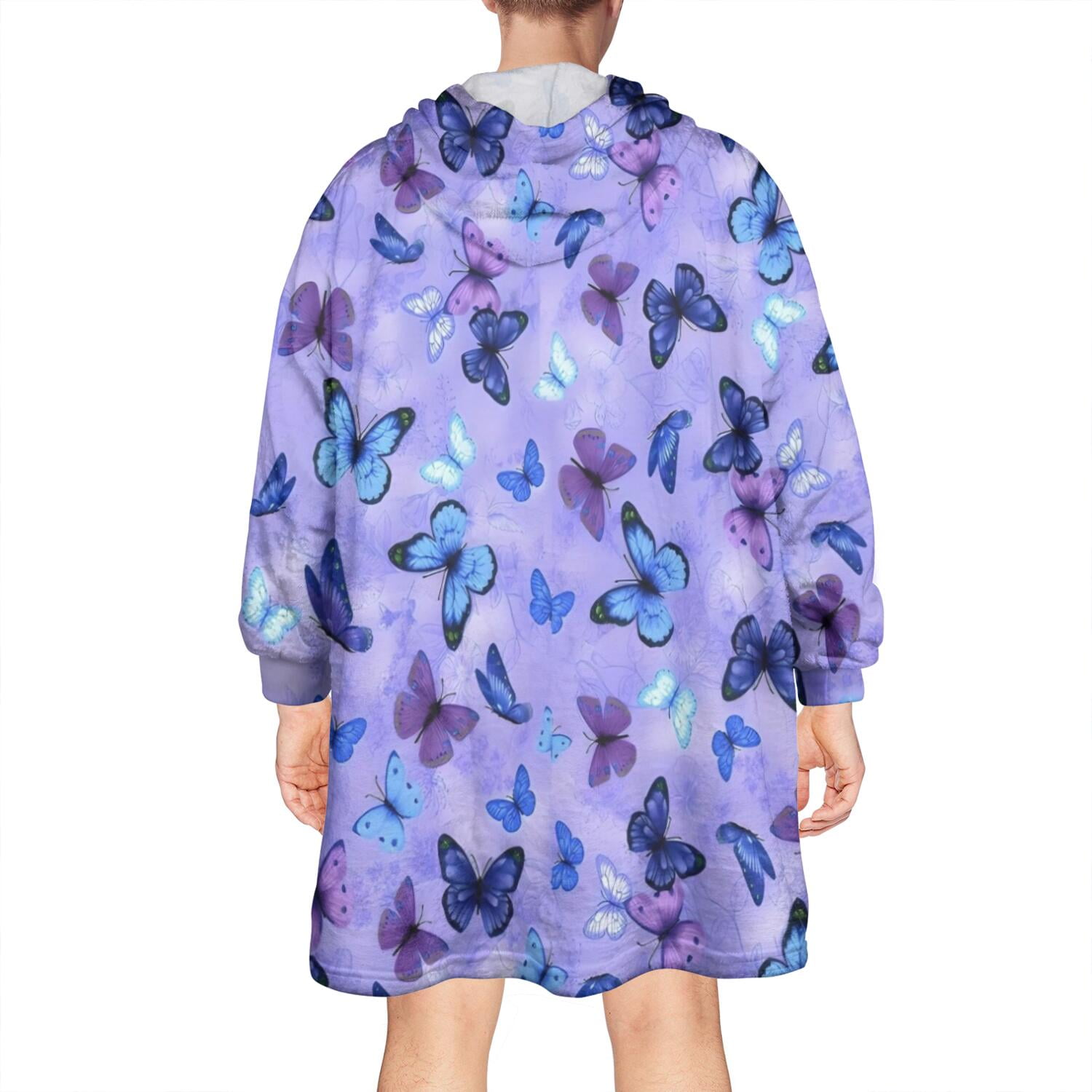 Purple Butterfly Pattern Wearable Oversized Blanket,Wearable Blanket Hoodie for Adults,Cozy Hooded Blankets with Super Pockets,Super Warm Fuzzy Pullover for Women & Men
