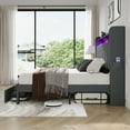 thumbnail image 4 of Amolife Queen Size Platform Bed Frame with 2-Tier LED Storage Fabric Wingback Headboard & 2 Storage Drawers, USB & Type-C Charging Ports, Dark Grey, 4 of 12