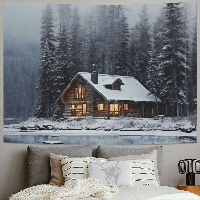 BCIIG Cabin Lake Trees Tapestry Wall Hanging Unique Style Graphic Tapestries Home Wall Decor Art for Living Room Bedroom Apartment Farmhouse Dorm 60x50inch Walmart