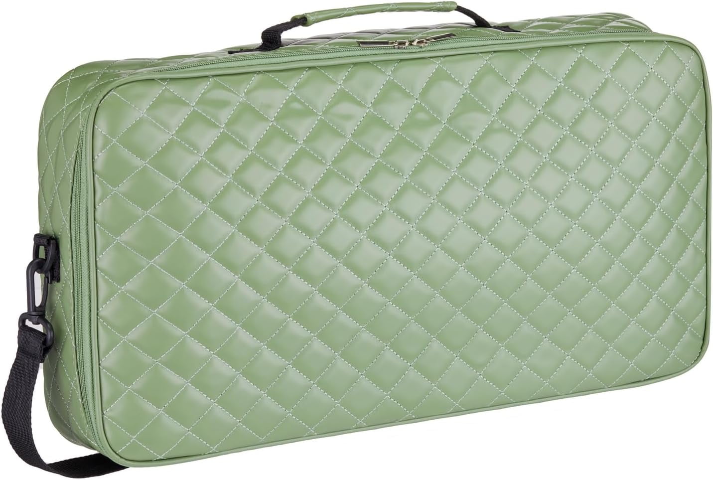 American Mahjong Set “Green - Quilted PU Leather Carrying Bag with Shoulder Strap & Handles, All-in-One Tile Racks with Pushers, 166 Engraved Tiles, Dice, Bettor, Extra Tiles & Instructions