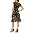 thumbnail image 3 of INSPIRE CHIC Women's Sweetheart Neck Smocked Cap Sleeve Floral Mid Length Midi Dress Black XS, 3 of 5