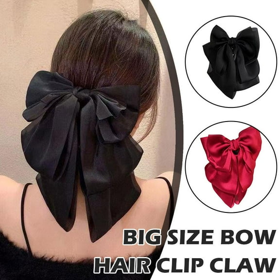 SSKFHGI Women Girl Retro Elegant Chiffon Lace Big Bow Hair Clip Tie Claw Clamp Pin