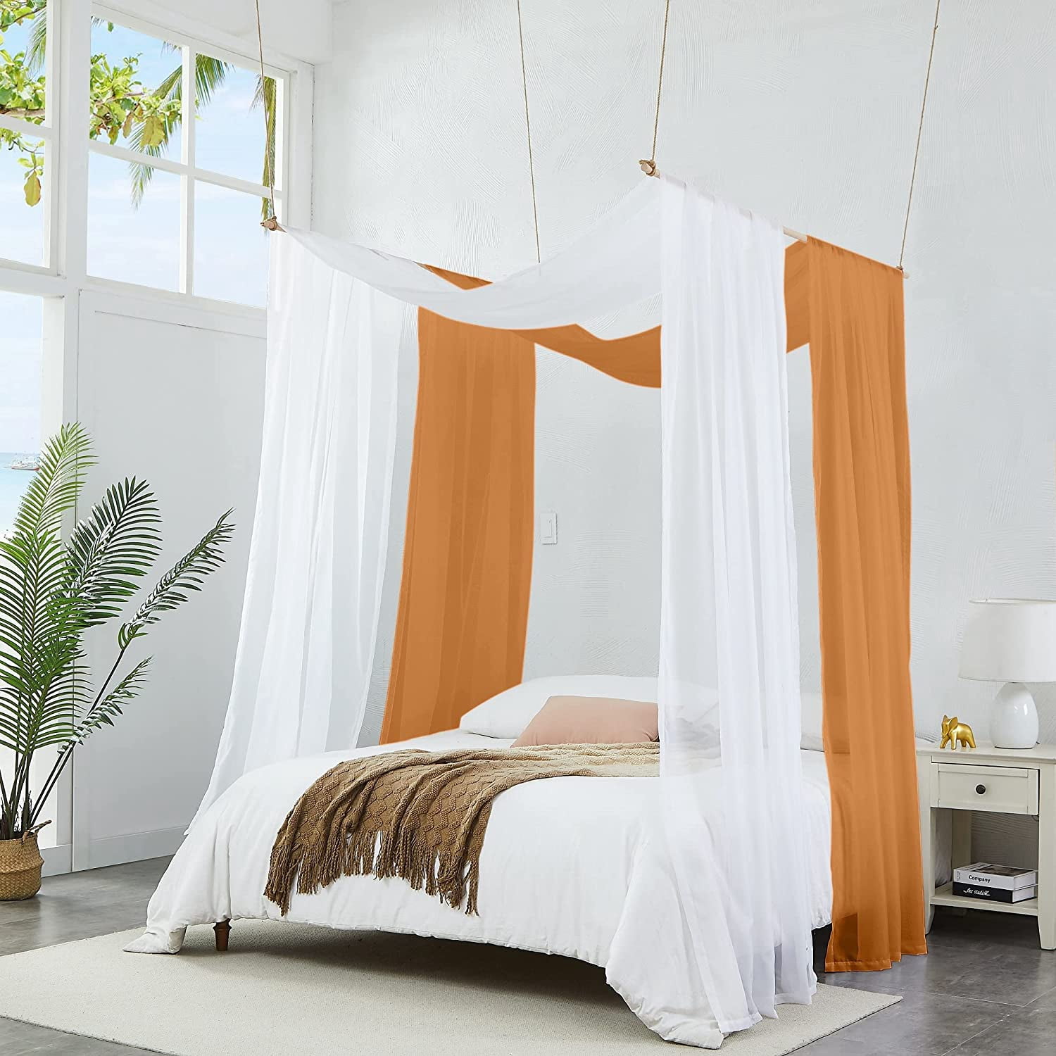 Warm Home Designs 55" W x 144" L Caramel Gold Bed Canopy Curtains for Twin Bed. BC Gold 144