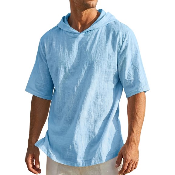 Guluxicc Men's Linen Hoodie Shirts Short Sleeve Athletic Shirts for Everyday Gym Workout Summer Casual Outfits