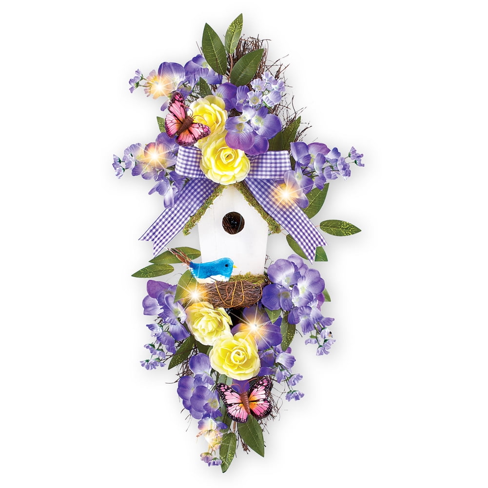 Wisteria Floral Swag with Lights & Birdhouse by Collections Etc