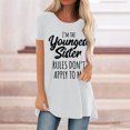 thumbnail image 2 of USSUMA T-Shirts for Women Trendy Funny Letter Print Women's Shirts and Blouses Short Sleeve Female Tops Dressy Casual Summer Youngest Sister Loose Long Crewneck Plus Tunics Beach, 2 of 4