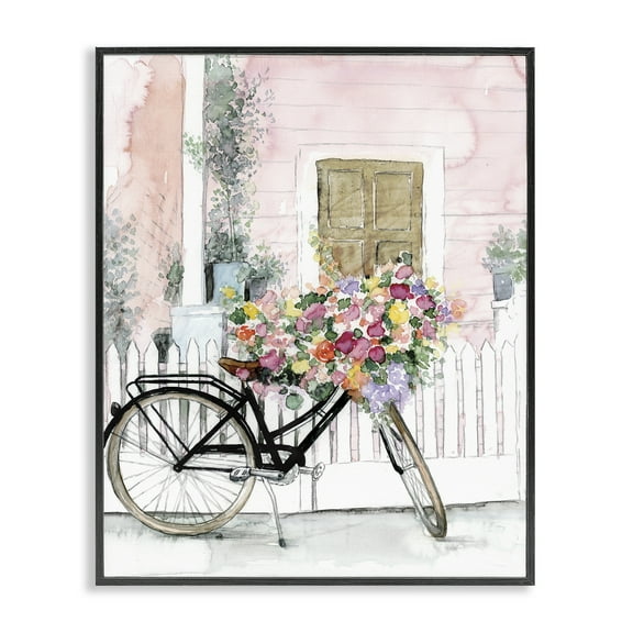 Stupell Industries Watercolor Bicycle Bouquet Botanical & Floral Painting Black Framed Art Print Wall Art, 11 x 14